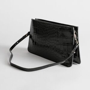 & Other Stories Black Croc-Embossed Clutch